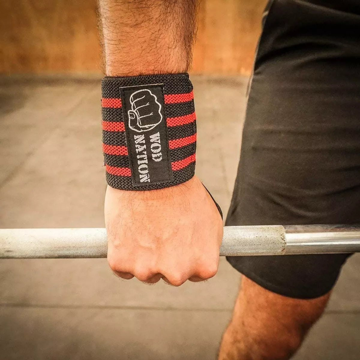 WOD Nation Wrist Wraps & Straps for Gym & Weightlifting (18 Inch), Wrist Wraps & Gym Wrist Straps Support for Women,Men - Black/Red