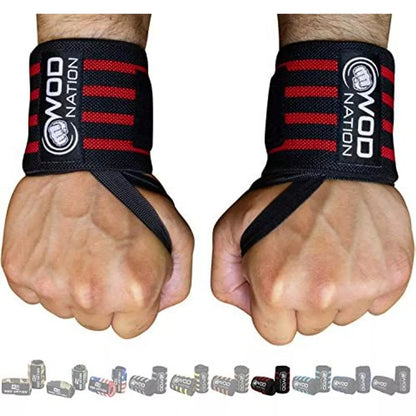 WOD Nation Wrist Wraps & Straps for Gym & Weightlifting (18 Inch), Wrist Wraps & Gym Wrist Straps Support for Women,Men - Black/Red