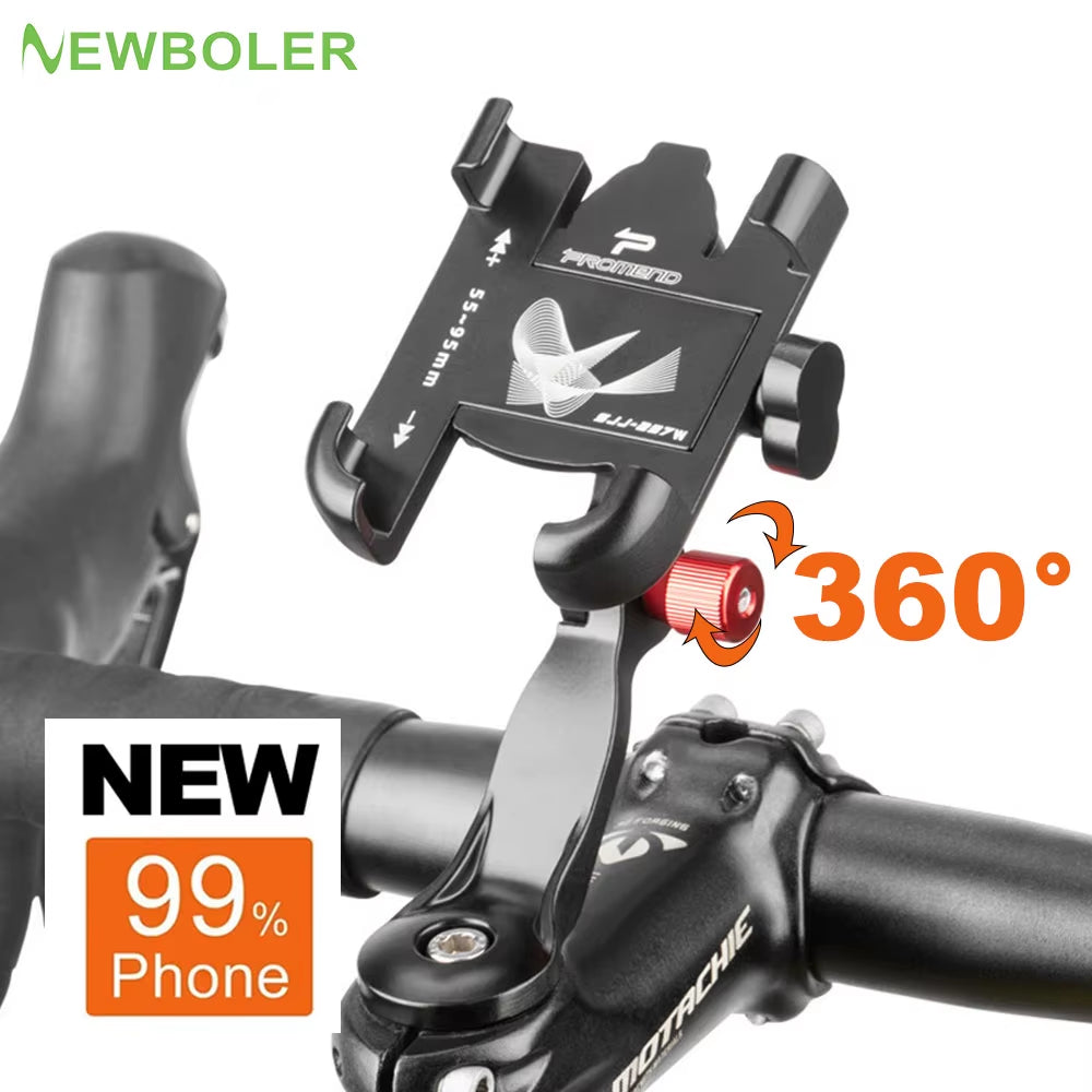 NEWBOLER MTB Phone Mount Stand Bicycle Holder 360° Rotatable Aluminum Adjustable Bike Phone Holder Non-Slip Cycling Bracke
